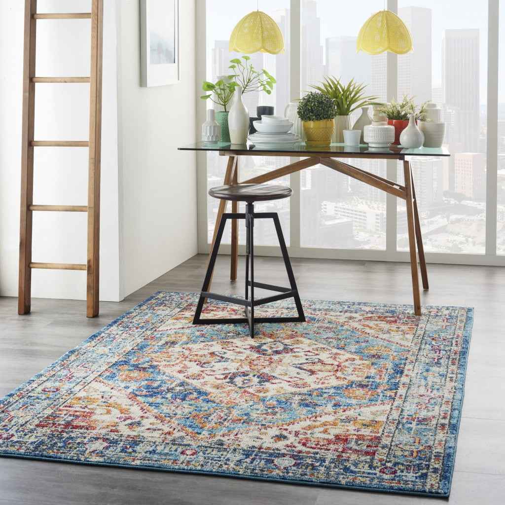 5' X 7' Blue And Ivory Power Loom Area Rug