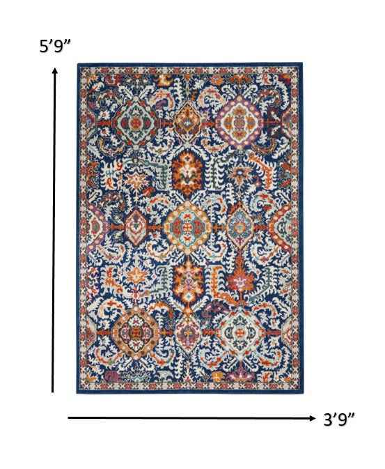 4' X 6' Blue And Ivory Power Loom Area Rug