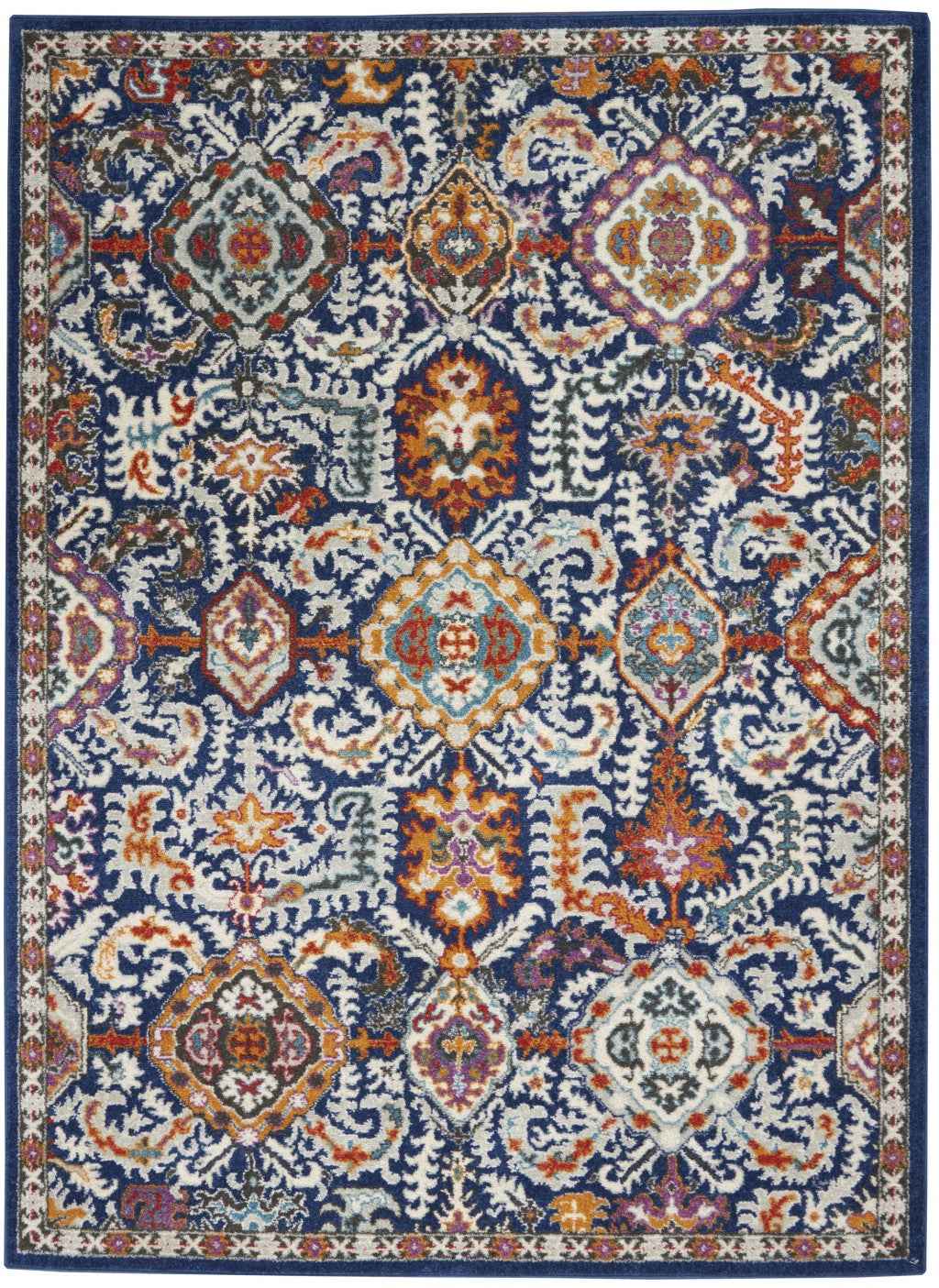 4' X 6' Blue And Ivory Power Loom Area Rug