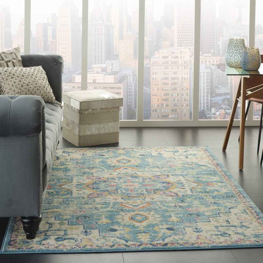 7' X 10' Blue And Ivory Dhurrie Area Rug