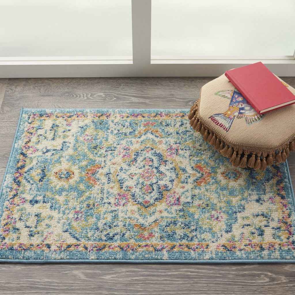 2' X 3' Blue And Ivory Dhurrie Area Rug