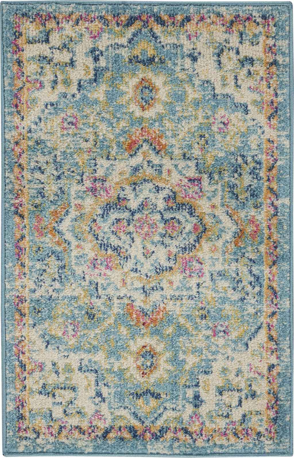2' X 3' Blue And Ivory Dhurrie Area Rug