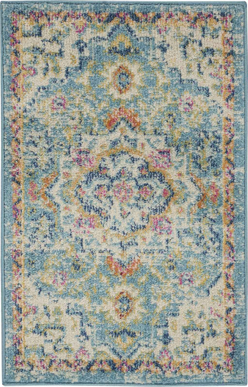 2' X 3' Blue And Ivory Dhurrie Area Rug