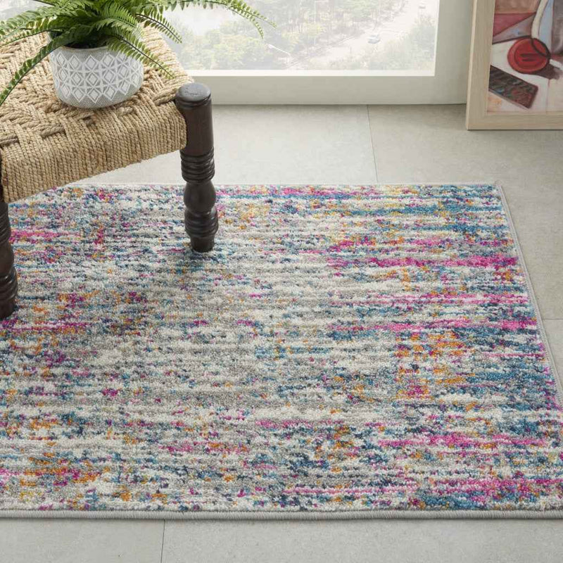 2' X 3' Pink And Ivory Abstract Power Loom Area Rug