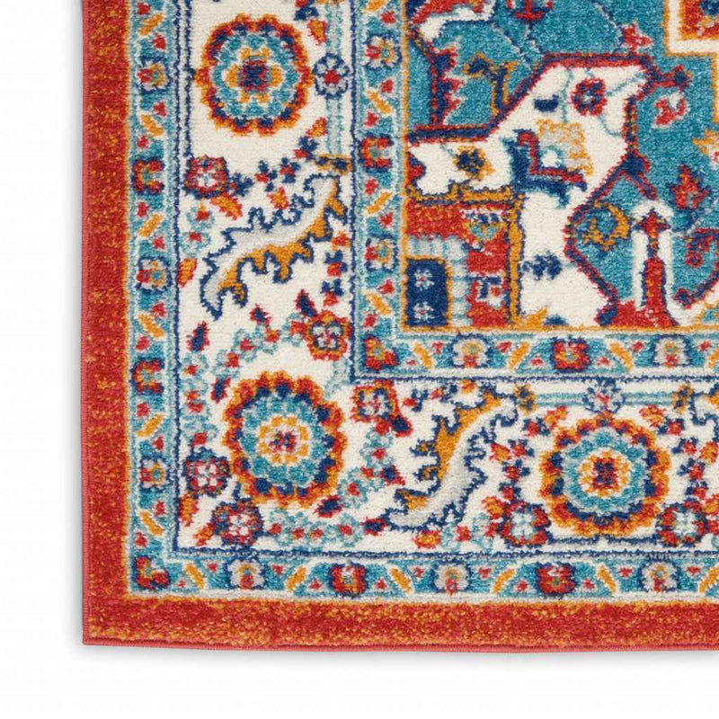 8' Red And Ivory Power Loom Runner Rug