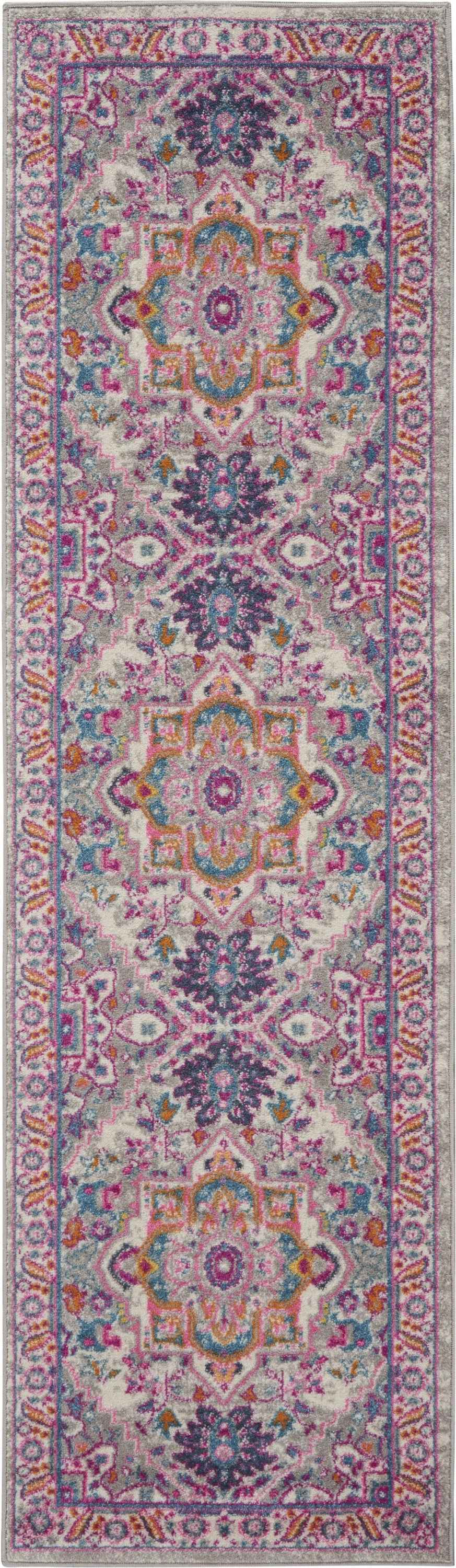 10' Pink And Gray Power Loom Runner Rug