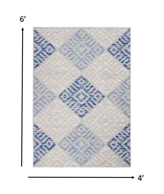4' X 6' Blue Gray Geometric Dhurrie Area Rug
