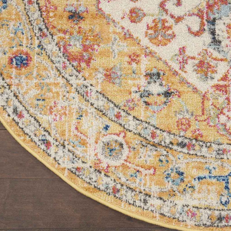 5' Yellow And Ivory Round Dhurrie Area Rug