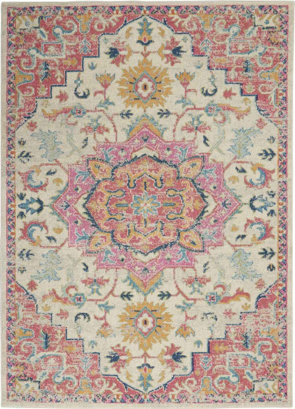5' X 7' Pink And Ivory Southwestern Dhurrie Area Rug
