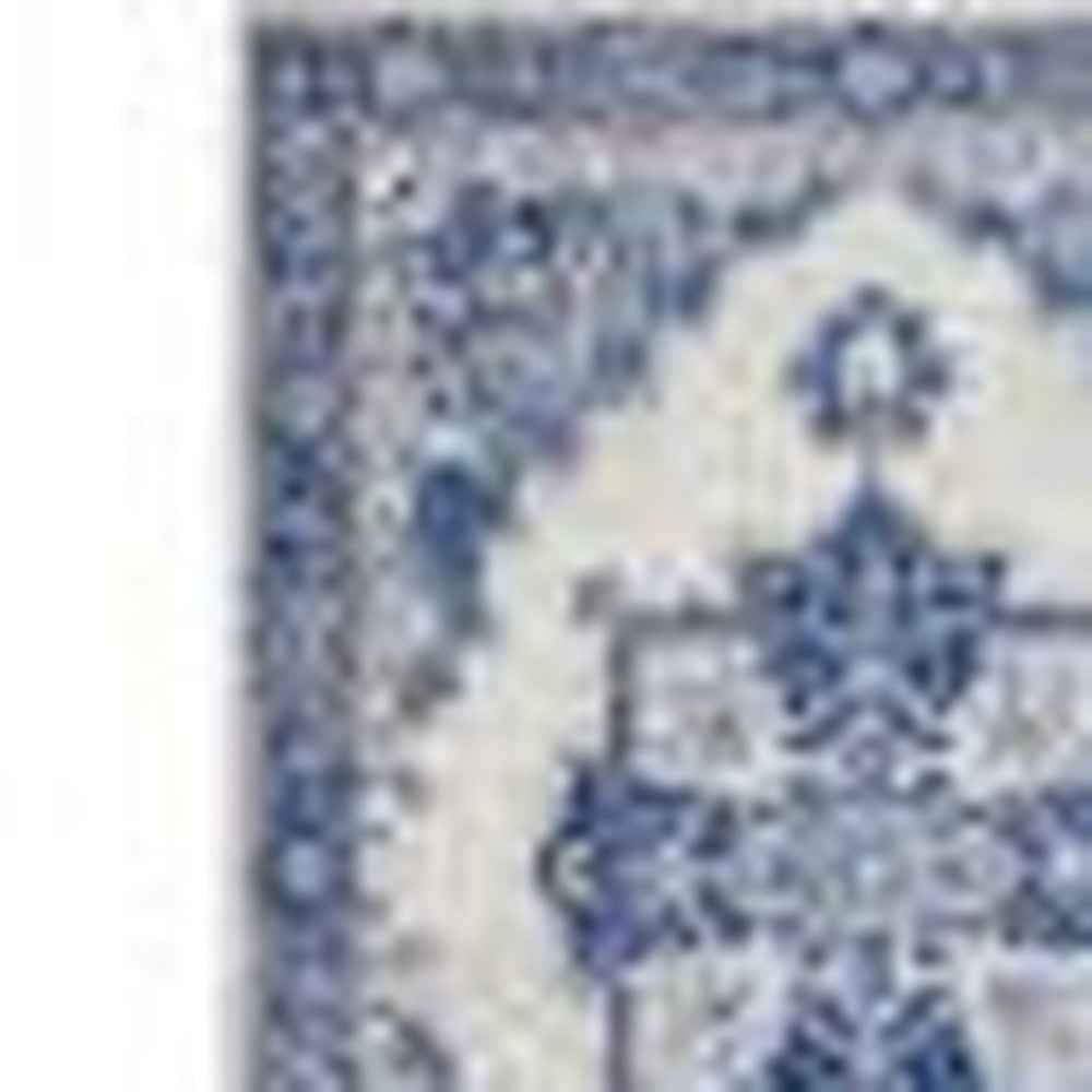 5' X 7' Blue And Ivory Floral Dhurrie Area Rug