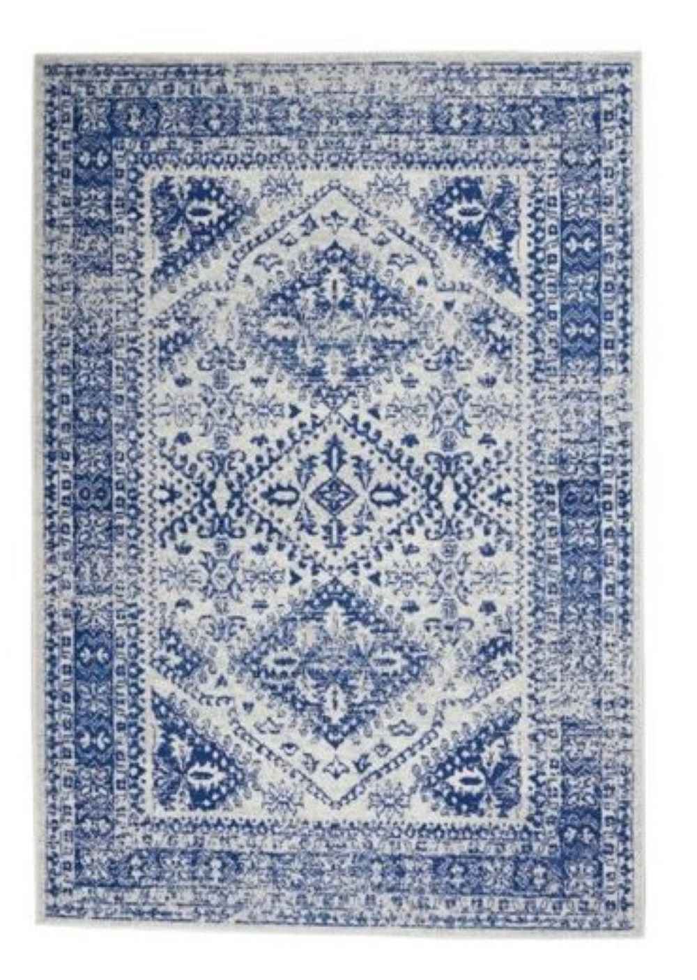 6' X 9' Navy Blue Geometric Dhurrie Area Rug