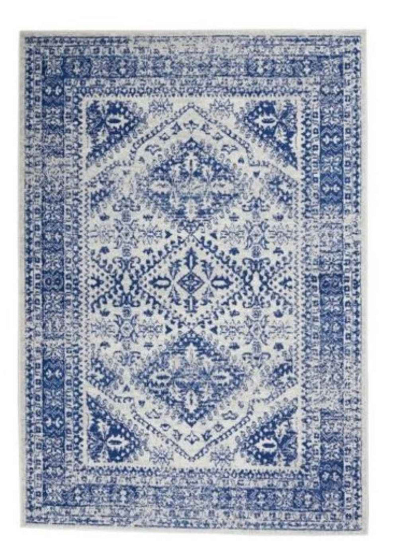 6' X 9' Navy Blue Geometric Dhurrie Area Rug