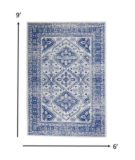 6' X 9' Navy Blue Geometric Dhurrie Area Rug