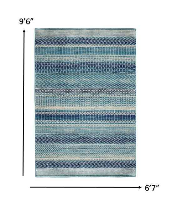 7' X 10' Navy Blue Southwestern Power Loom Area Rug