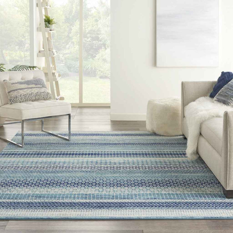 7' X 10' Navy Blue Southwestern Power Loom Area Rug