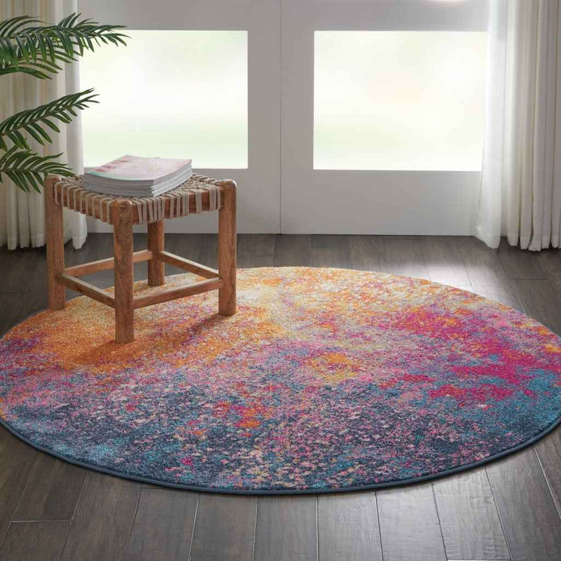 4' Sunset Round Abstract Power Loom Area Rug