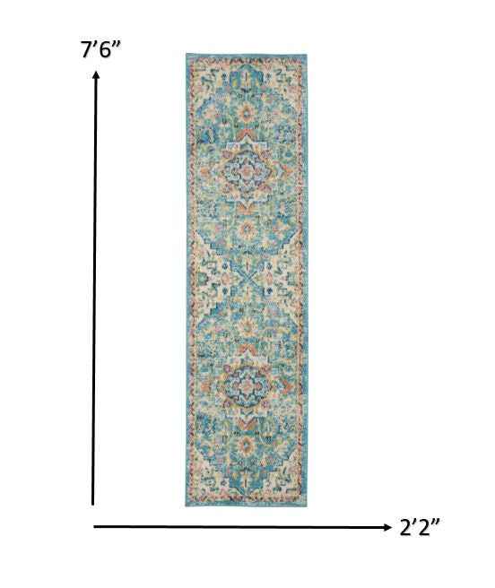 8' Blue And Ivory Dhurrie Runner Rug