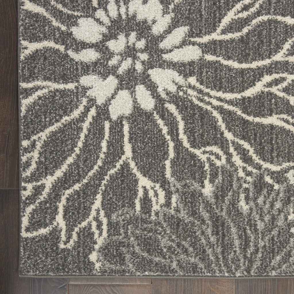 6' Blue And Gray Floral Power Loom Runner Rug