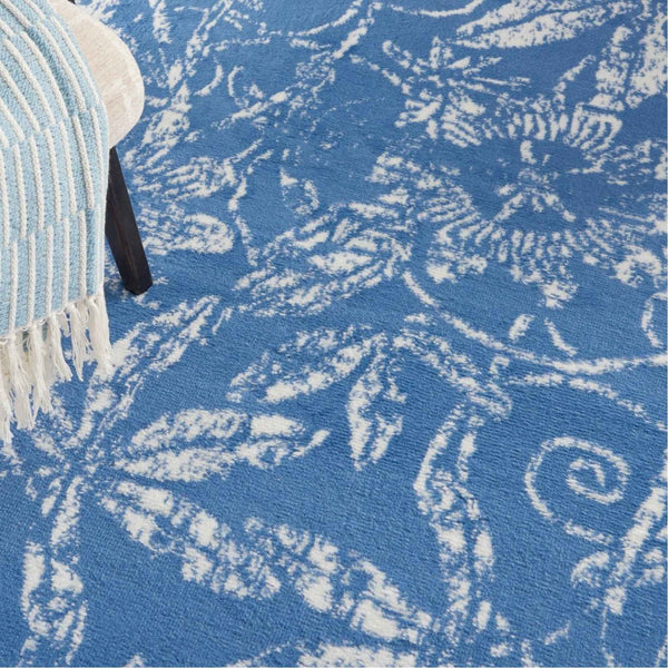 6' X 9' Blue Floral Dhurrie Area Rug