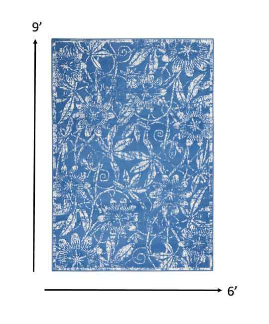 6' X 9' Blue Floral Dhurrie Area Rug