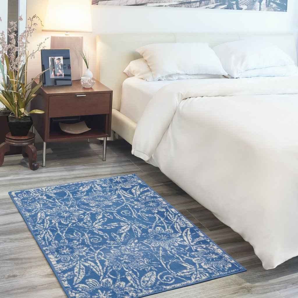 6' X 9' Blue Floral Dhurrie Area Rug