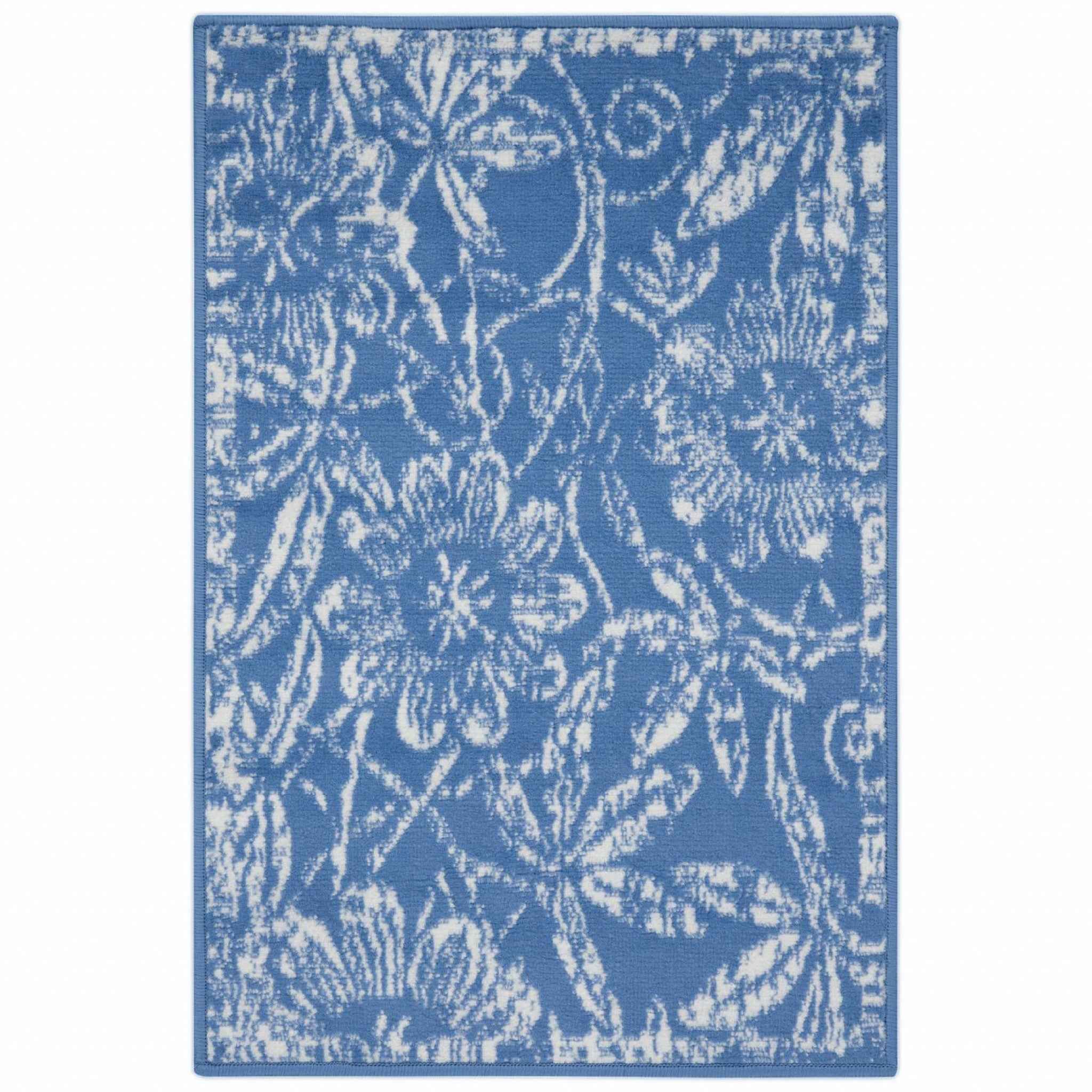 6' X 9' Blue Floral Dhurrie Area Rug