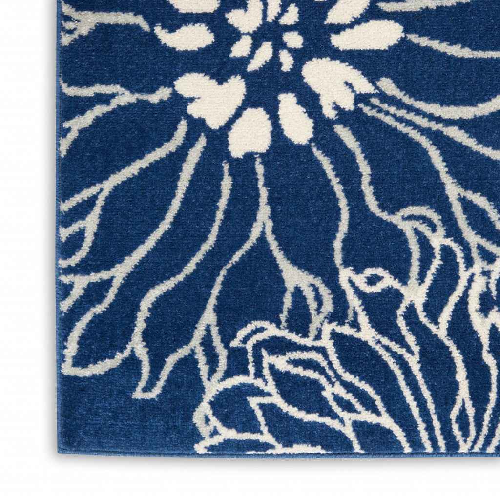 6' Blue And Ivory Floral Dhurrie Runner Rug
