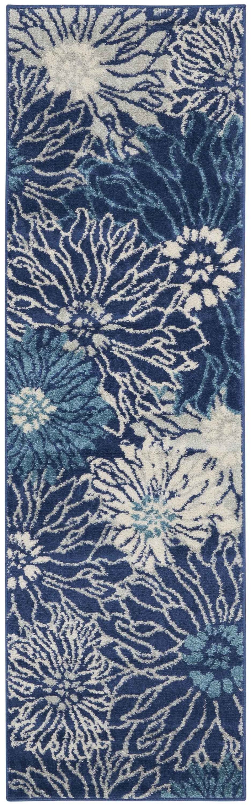 6' Blue And Ivory Floral Dhurrie Runner Rug