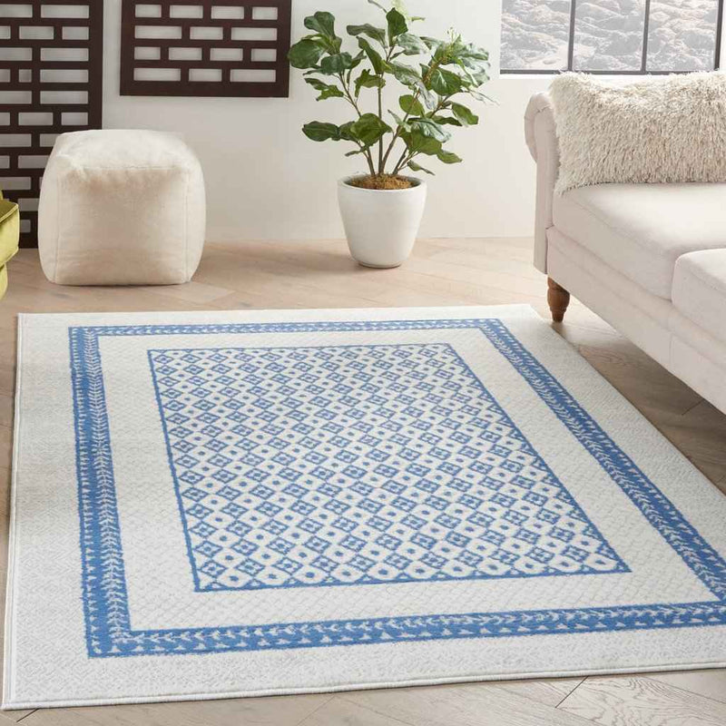 5' X 7' Navy Blue Geometric Dhurrie Area Rug
