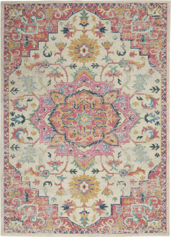 7' X 10' Pink And Ivory Southwestern Dhurrie Area Rug
