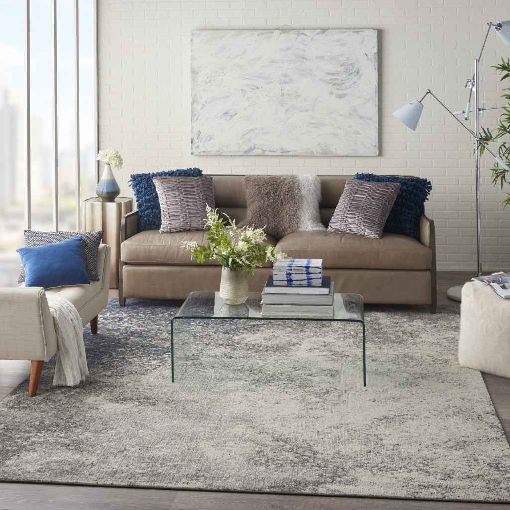 8' X 10' Gray And Ivory Abstract Power Loom Area Rug