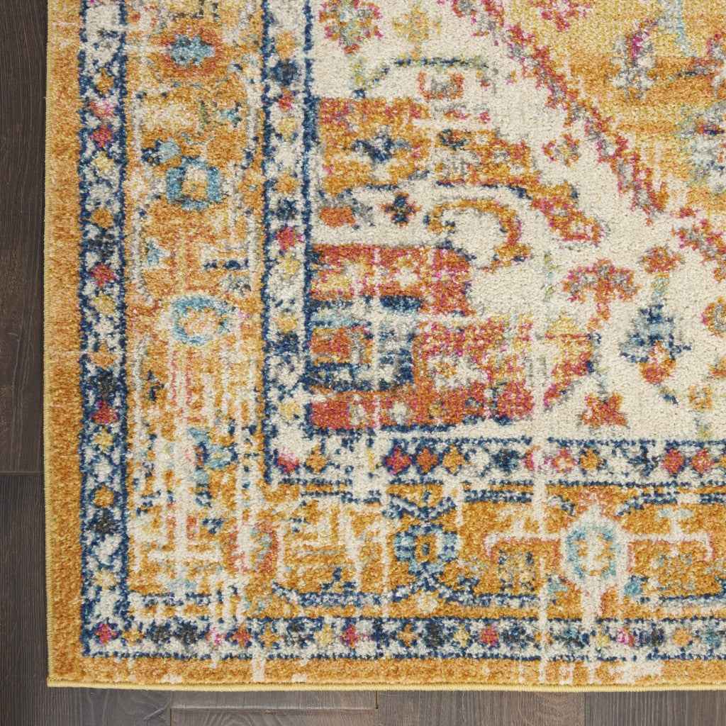5' X 7' Yellow And Ivory Dhurrie Area Rug