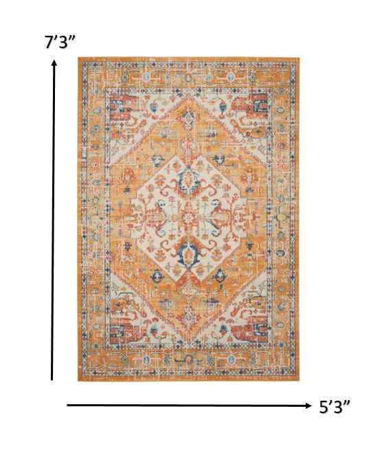 5' X 7' Yellow And Ivory Dhurrie Area Rug