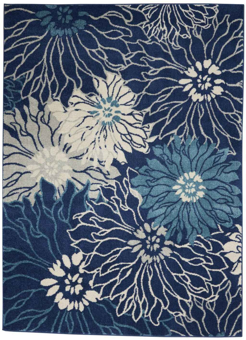 5' X 7' Blue And Ivory Floral Power Loom Area Rug