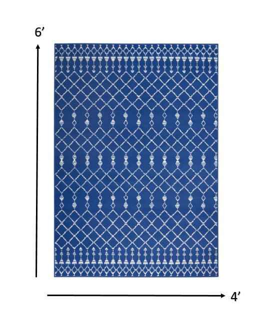 4' X 6' Navy Blue Geometric Berber Area Rug