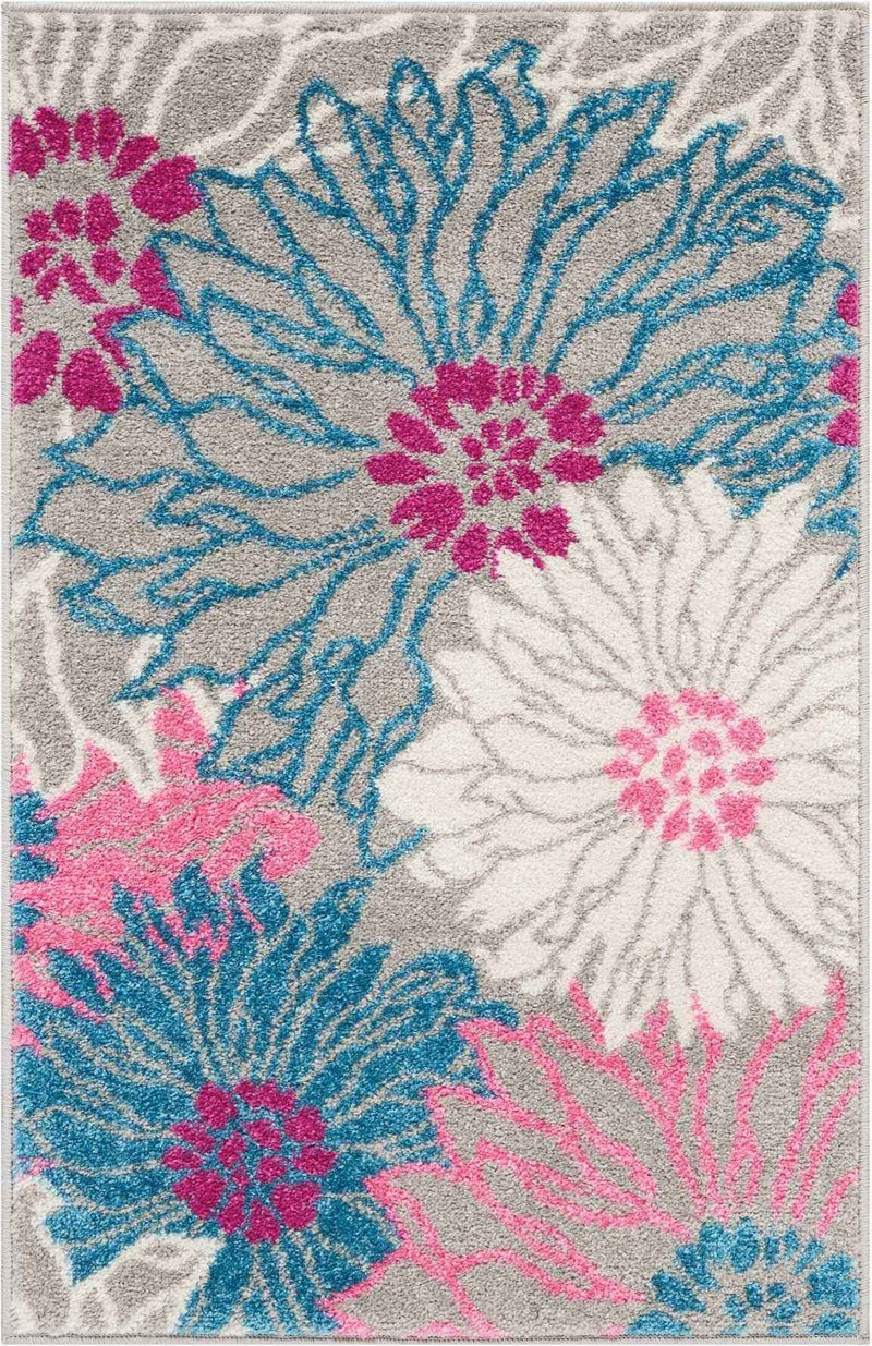 2' X 3' Gray Floral Power Loom Area Rug