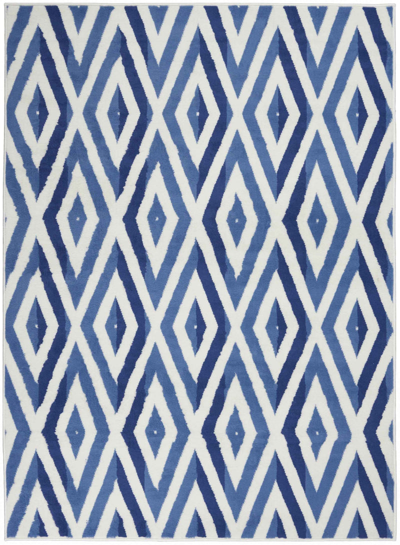 5' X 7' Blue And Ivory Geometric Dhurrie Area Rug