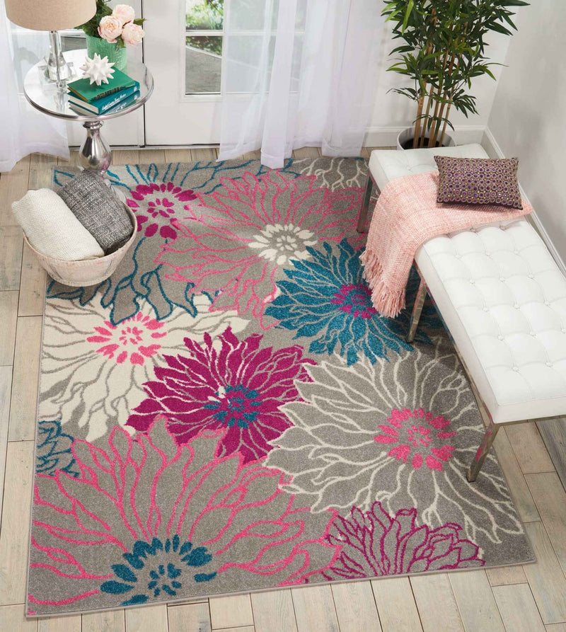 5' X 7' Gray Floral Dhurrie Area Rug