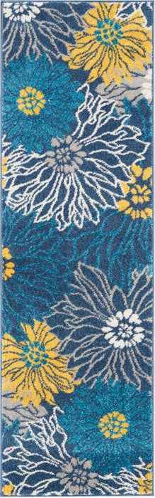 6' Blue Floral Power Loom Runner Rug