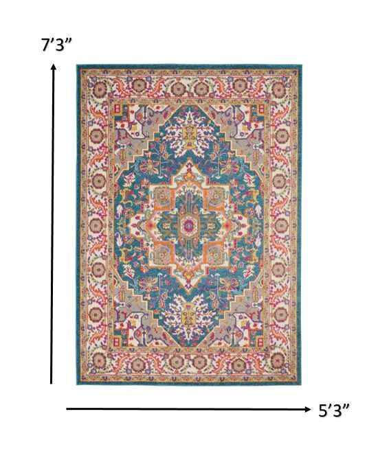 5' X 7' Teal Blue Power Loom Area Rug