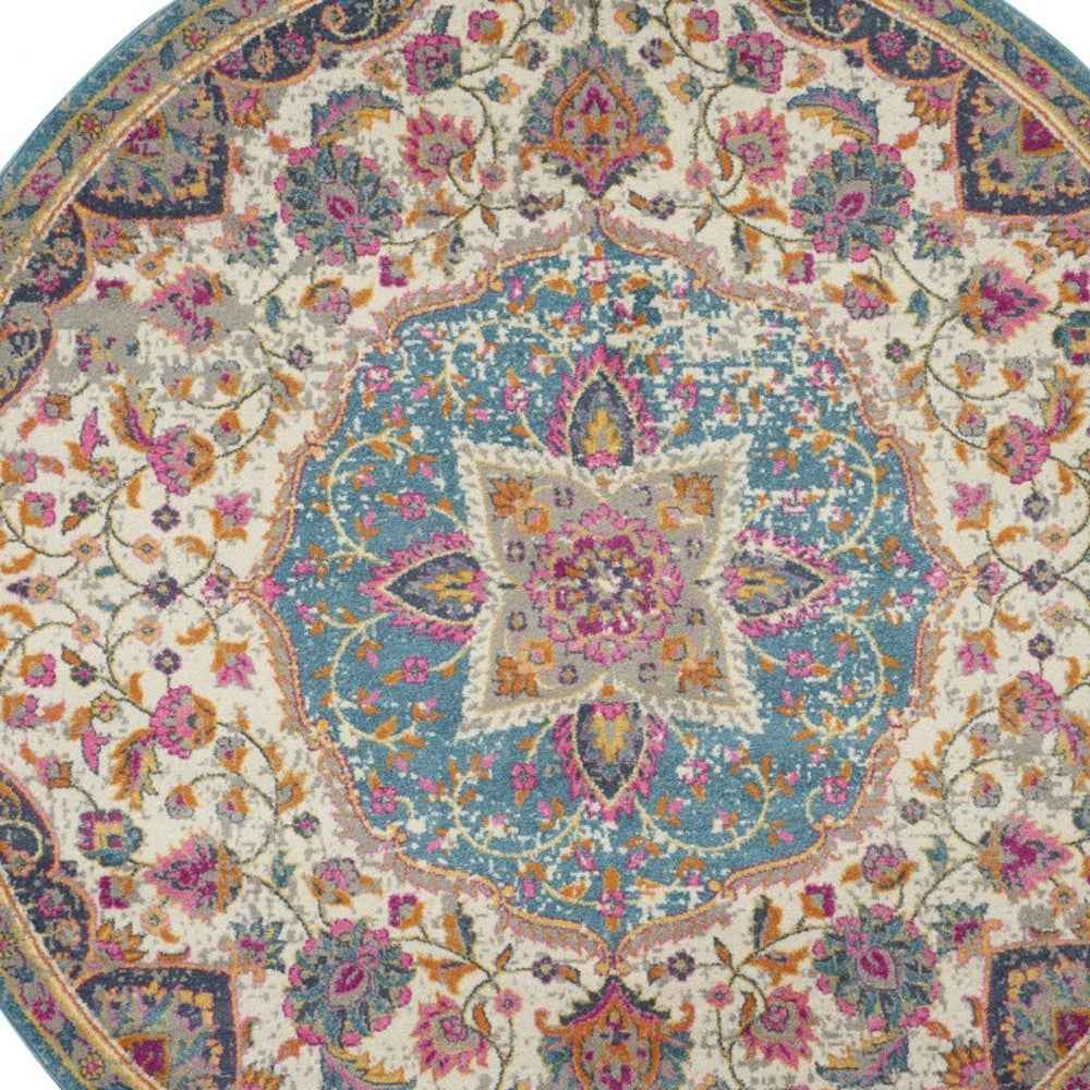 5' Pink And Green Round Dhurrie Area Rug