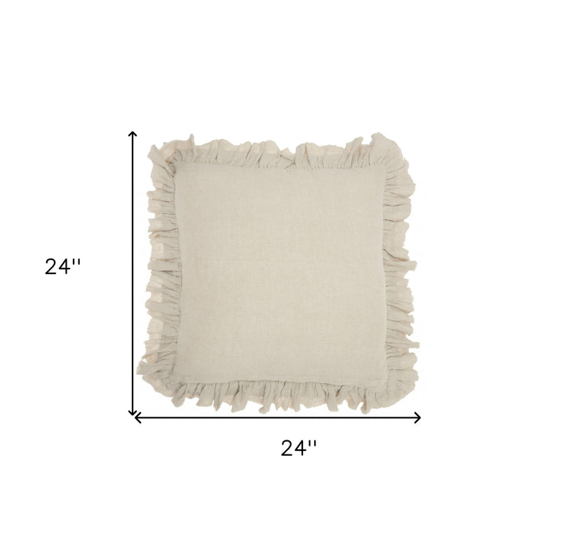 24" Beige Pillow With Ruffled Edges - Home Decor