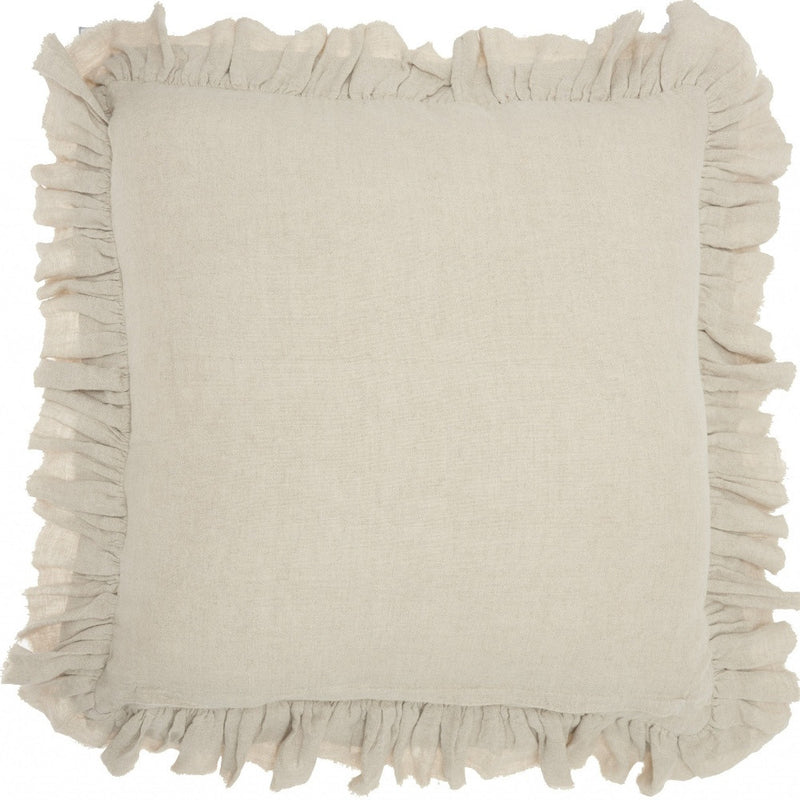 24" Beige Pillow With Ruffled Edges - Home Decor