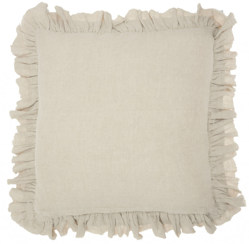 24" Beige Pillow With Ruffled Edges - Home Decor