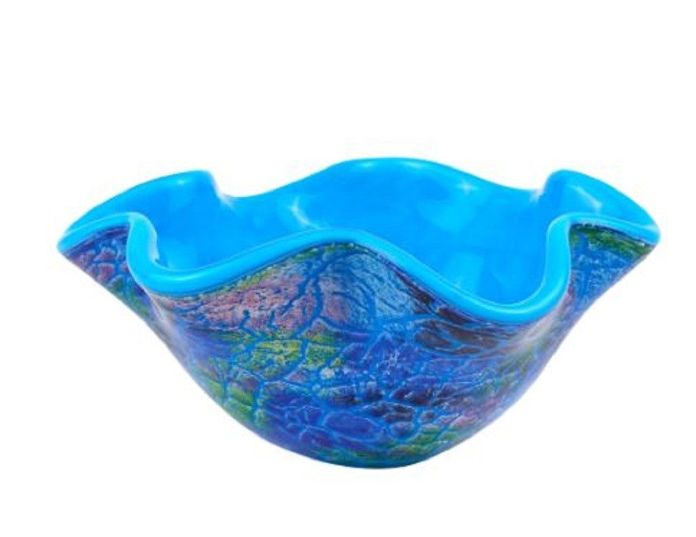 9" Modern Blue And Green Glass Centerpiece Bowl - Kitchen & Dining