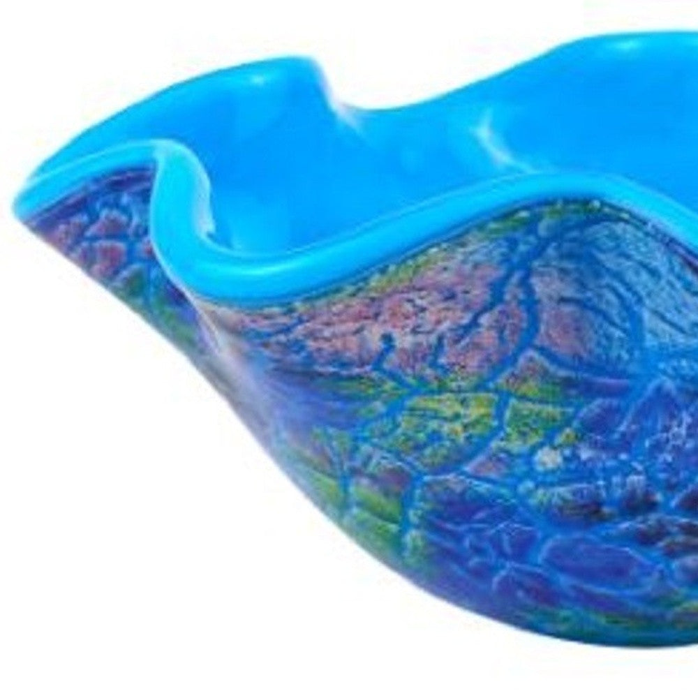 9" Modern Blue And Green Glass Centerpiece Bowl - Kitchen & Dining