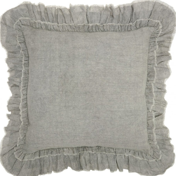 24" Light Gray Pillow With Ruffled Edges - Home Decor