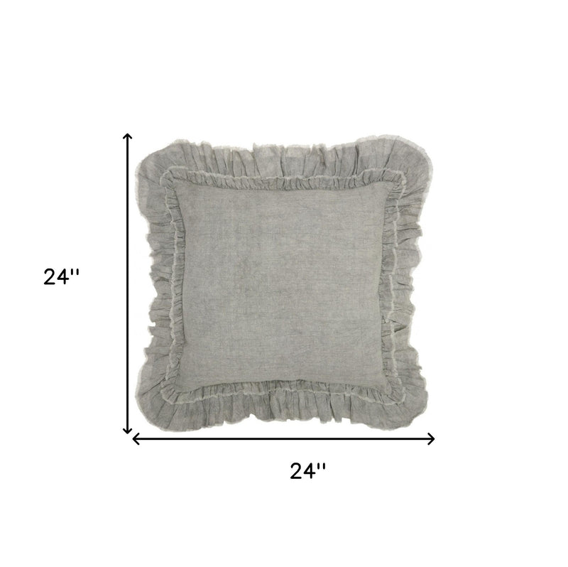 24" Light Gray Pillow With Ruffled Edges - Home Decor