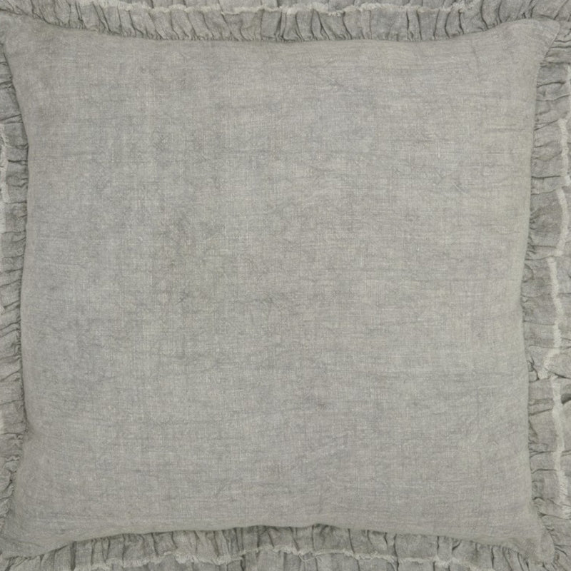 24" Light Gray Pillow With Ruffled Edges - Home Decor