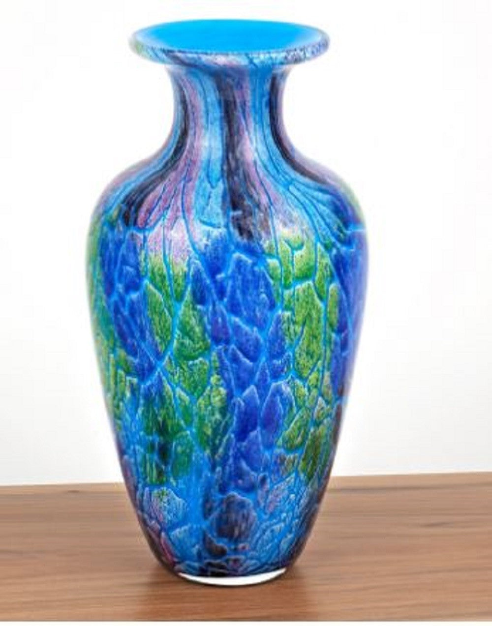 10" Blue and Green Glass Abstract Round Table Vase - Home Decor